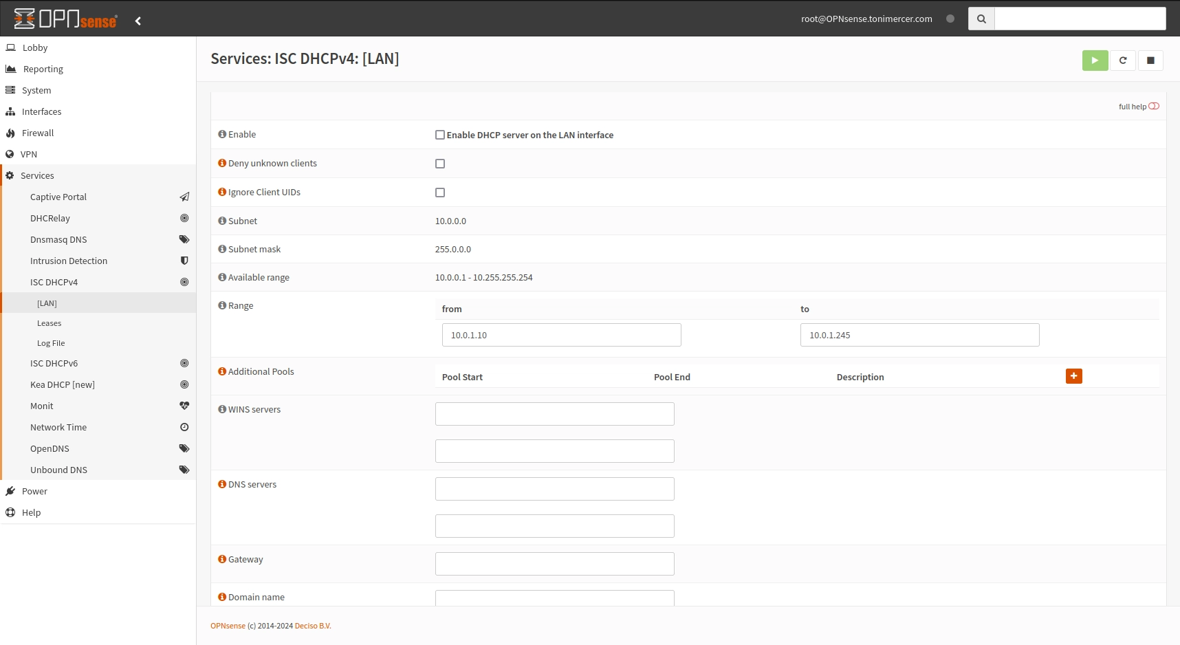 Disable DHCP on LAN