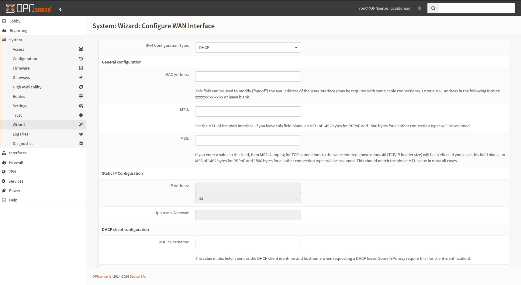 WAN interface configuration